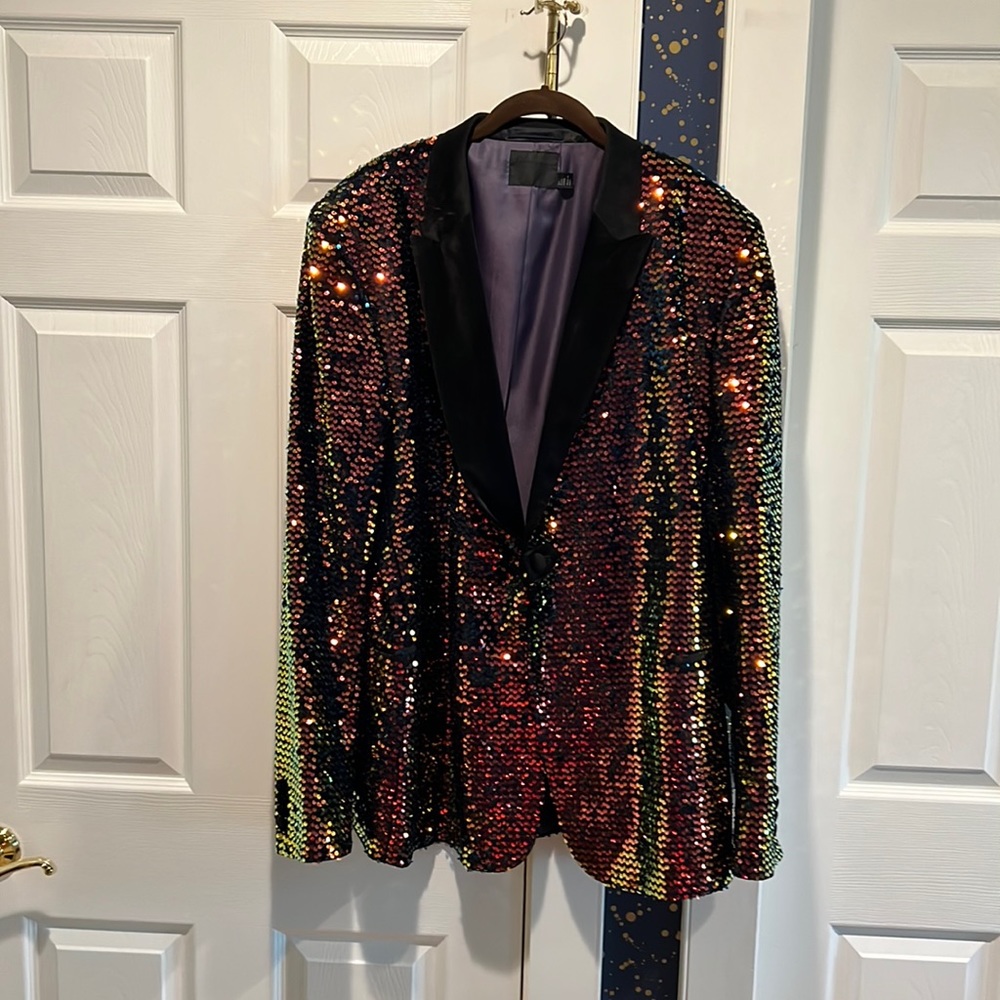 Multi Colored Fully Sequined Mens Smoking Jacket